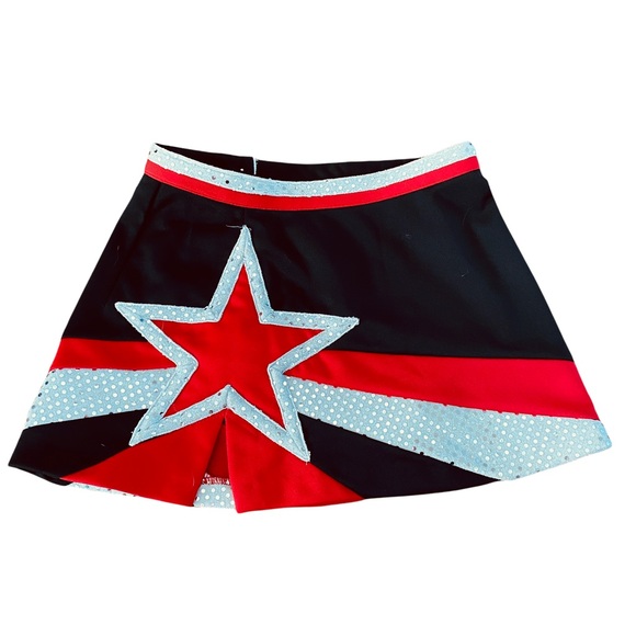 Spirit Innovations Red White Black Star Cheerleading Uniform Circle Skirt - Picture 5 of 12